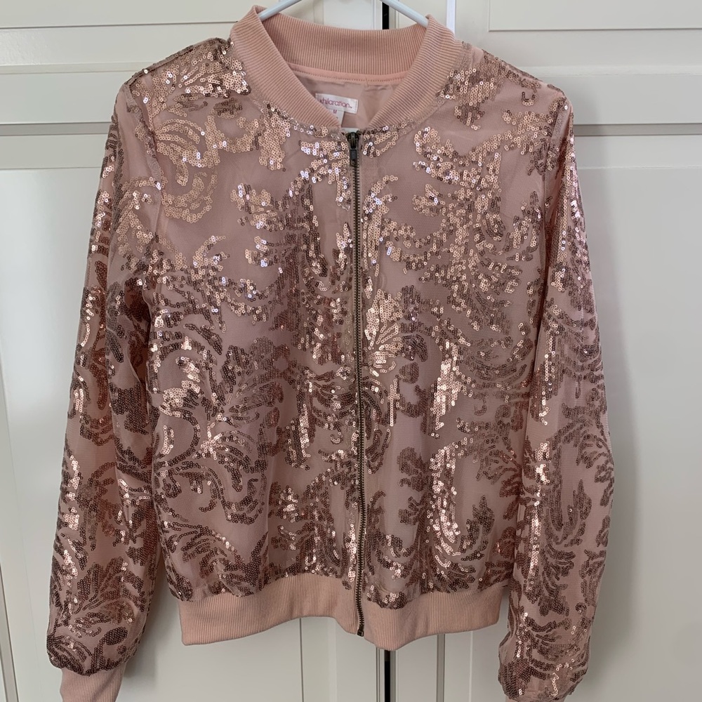 Xhilaration pink sequin bomber jacket
